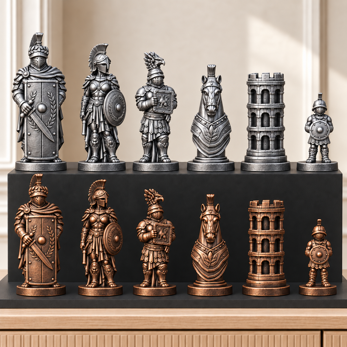 Römische Gladiatoren – thematisches Schachfigurenset mit 32 Figuren – Ansicht 3