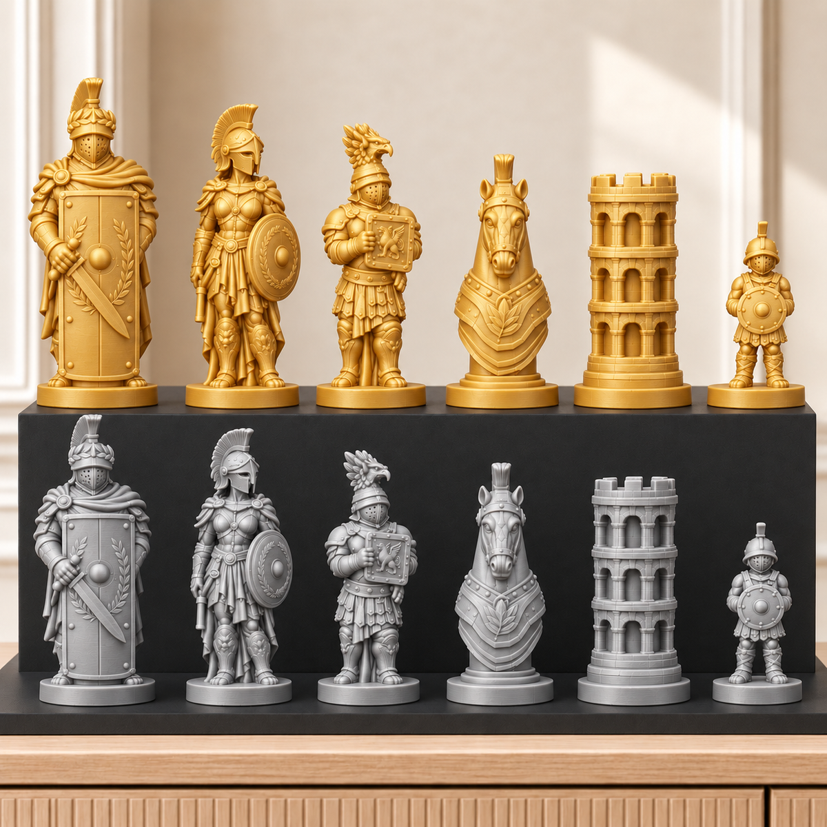 Römische Gladiatoren – thematisches Schachfigurenset mit 32 Figuren – Ansicht 4