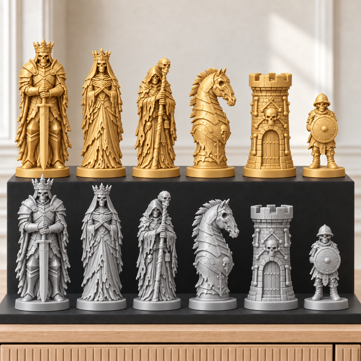 Untote Skelette – thematisches Schachfigurenset mit 32 Figuren – Ansicht 4