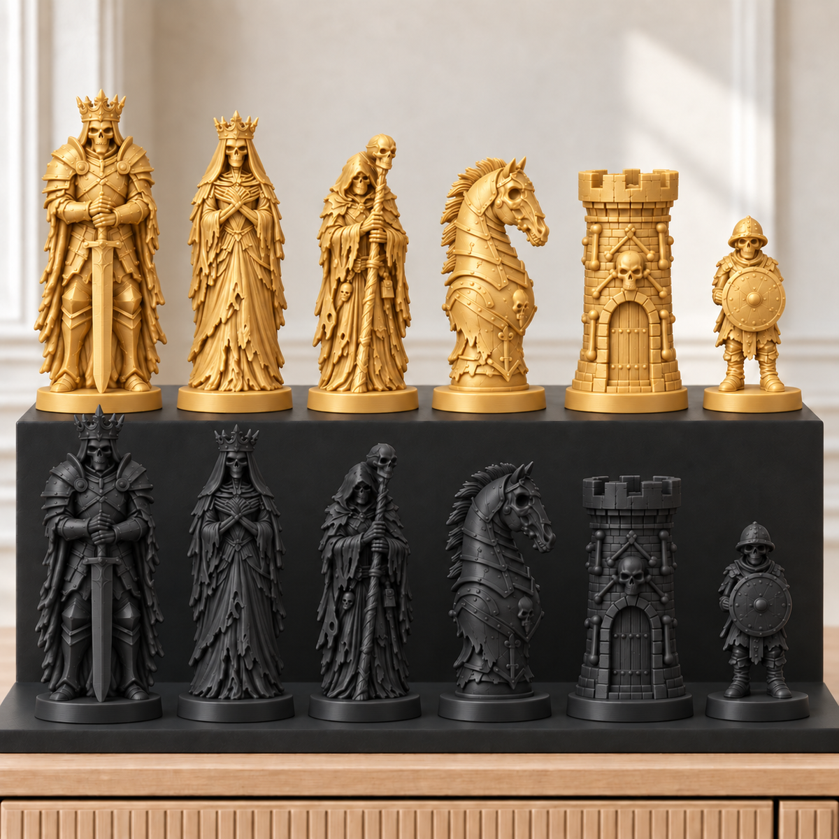 Untote Skelette – thematisches Schachfigurenset mit 32 Figuren – Ansicht 5