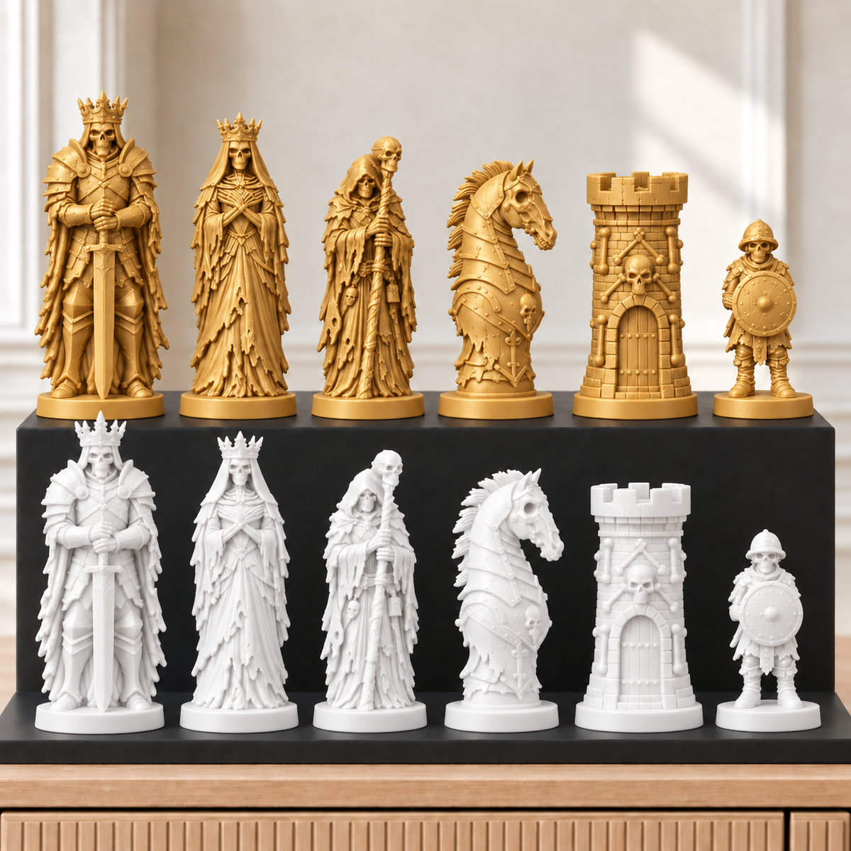 Untote Skelette – thematisches Schachfigurenset mit 32 Figuren – Ansicht 6