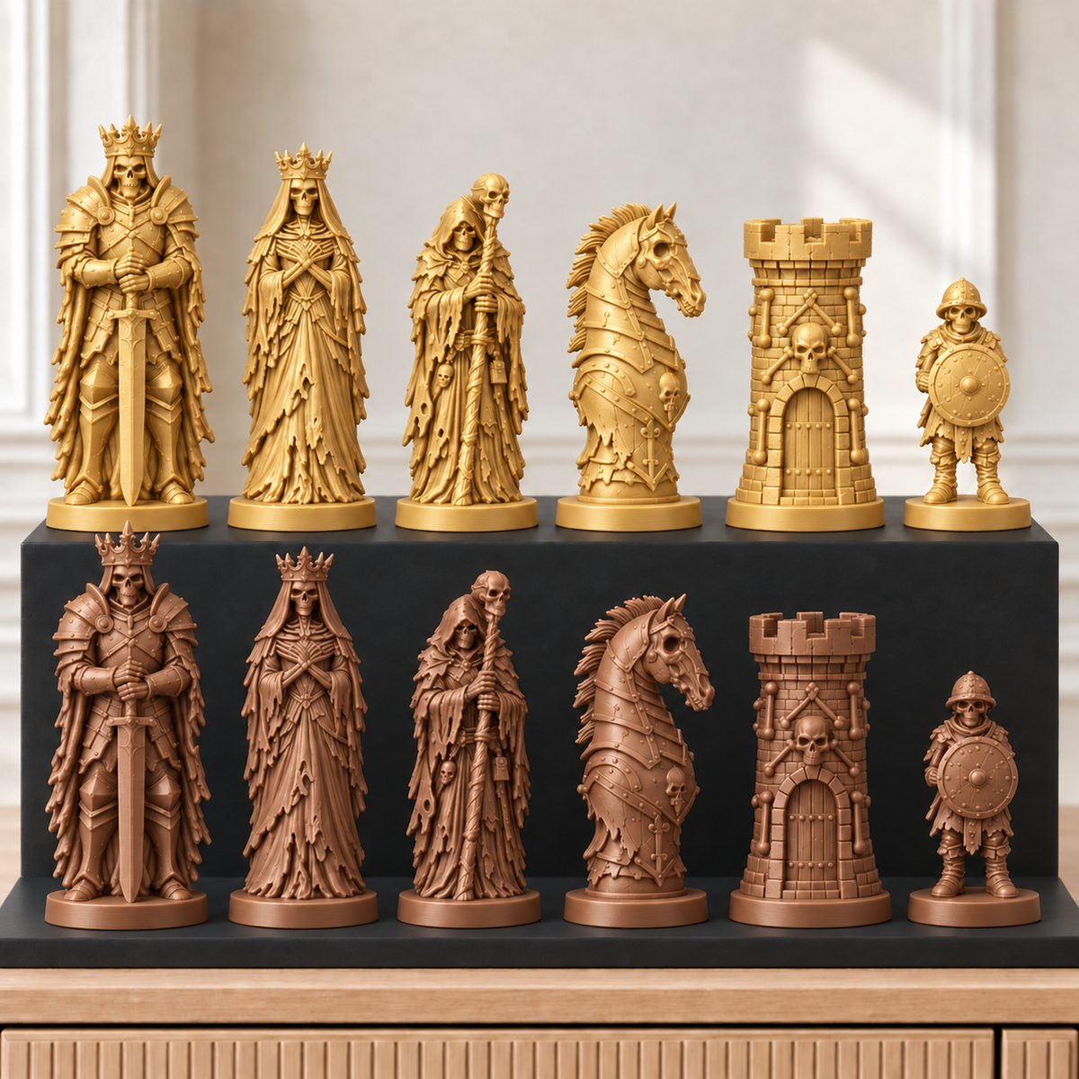 Untote Skelette – thematisches Schachfigurenset mit 32 Figuren – Ansicht 7