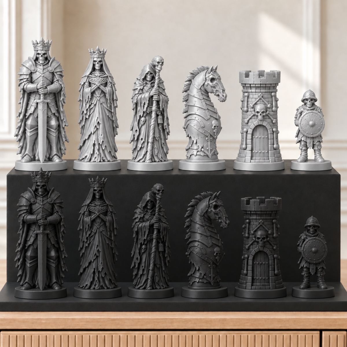 Untote Skelette – thematisches Schachfigurenset mit 32 Figuren – Ansicht 8