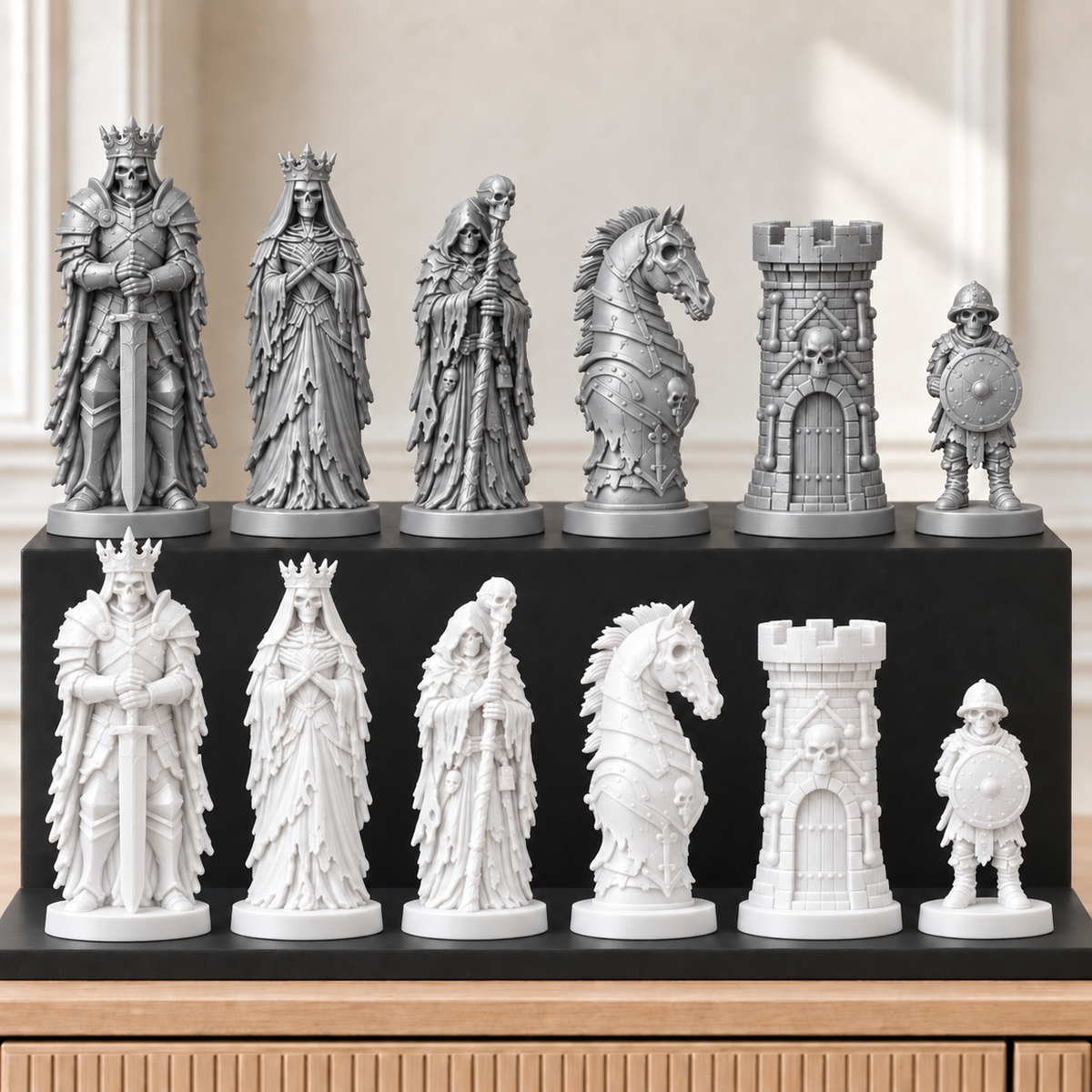Untote Skelette – thematisches Schachfigurenset mit 32 Figuren – Ansicht 9