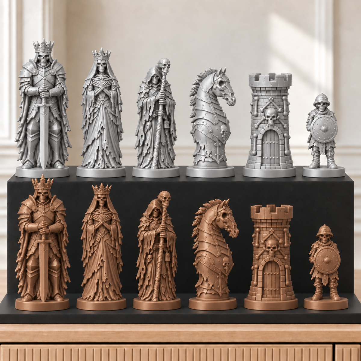 Untote Skelette – thematisches Schachfigurenset mit 32 Figuren – Ansicht 10