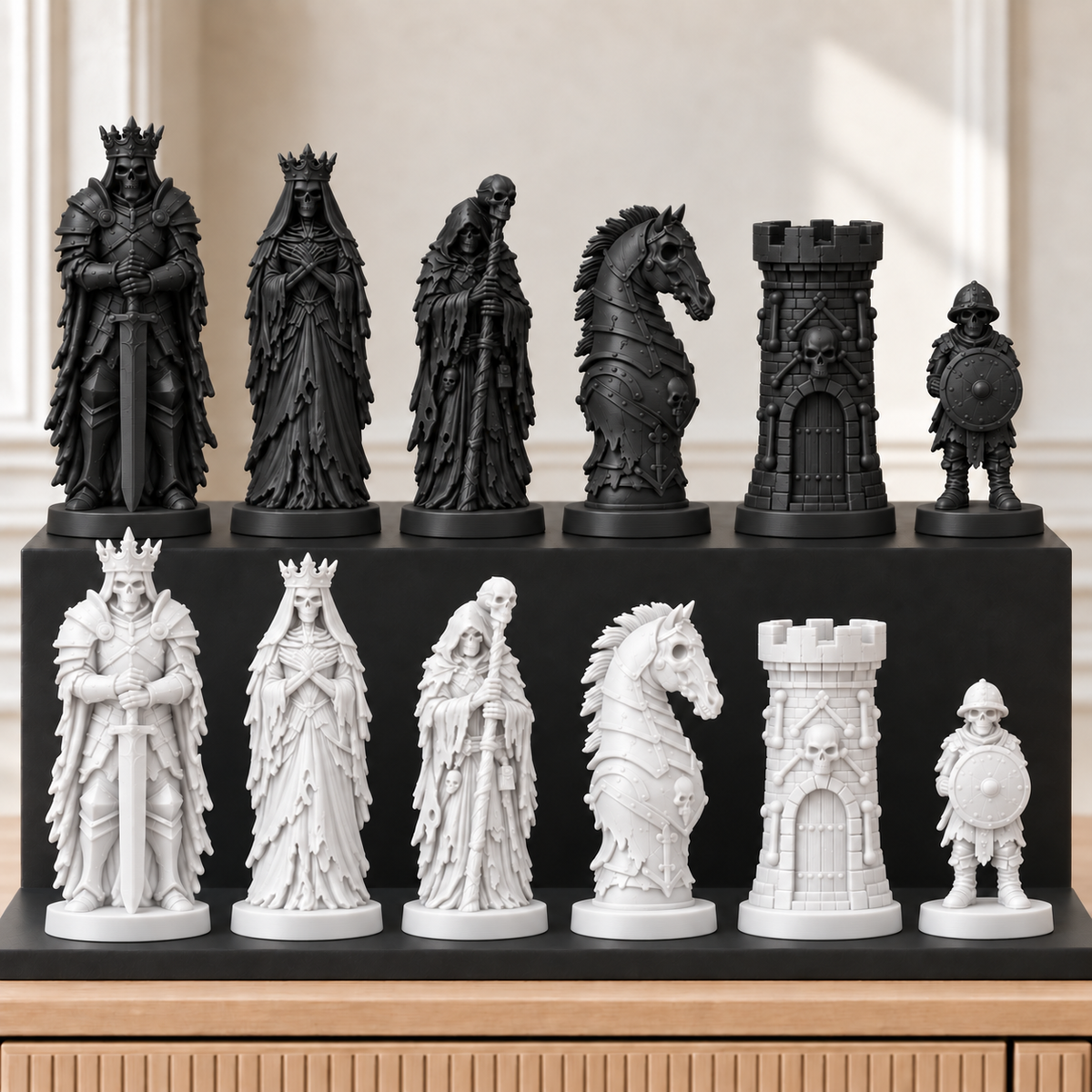 Untote Skelette – thematisches Schachfigurenset mit 32 Figuren – Ansicht 11