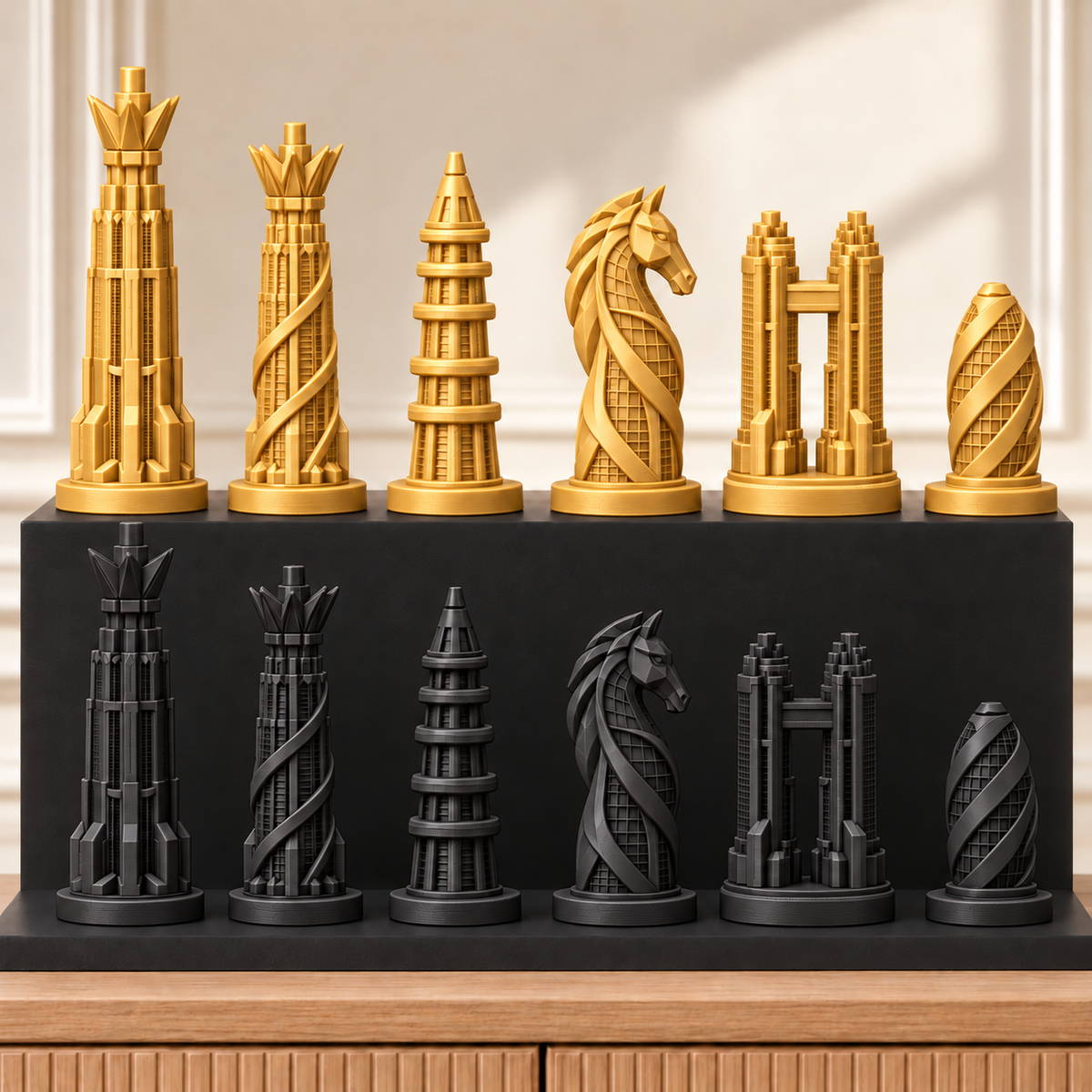 Zukunfts-Wolkenkratzer – thematisches Schachfigurenset mit 32 Figuren – Ansicht 5