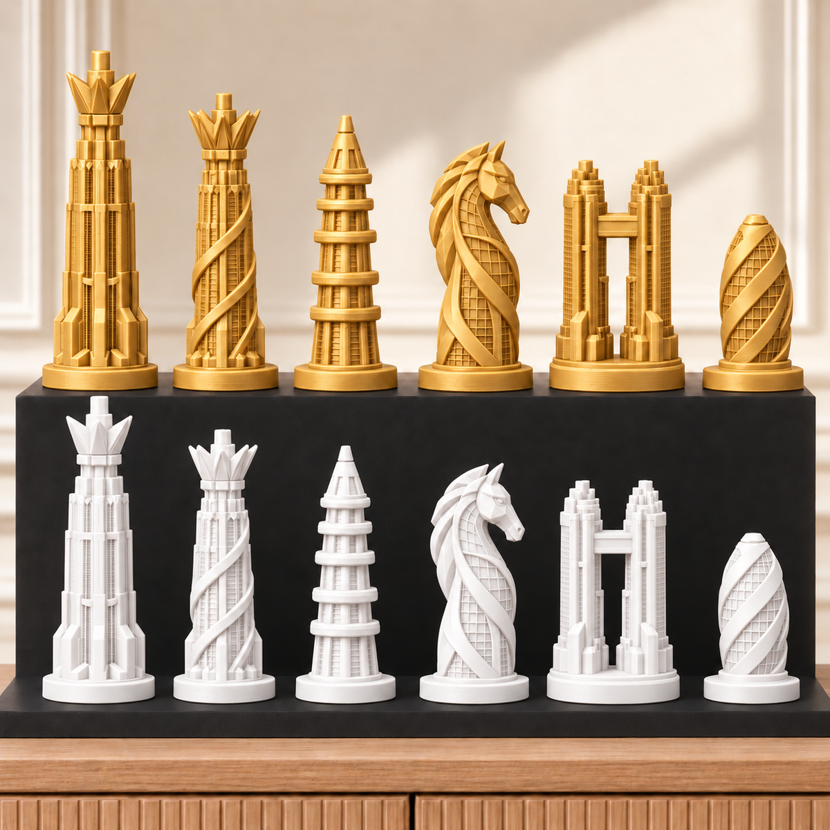 Zukunfts-Wolkenkratzer – thematisches Schachfigurenset mit 32 Figuren – Ansicht 6