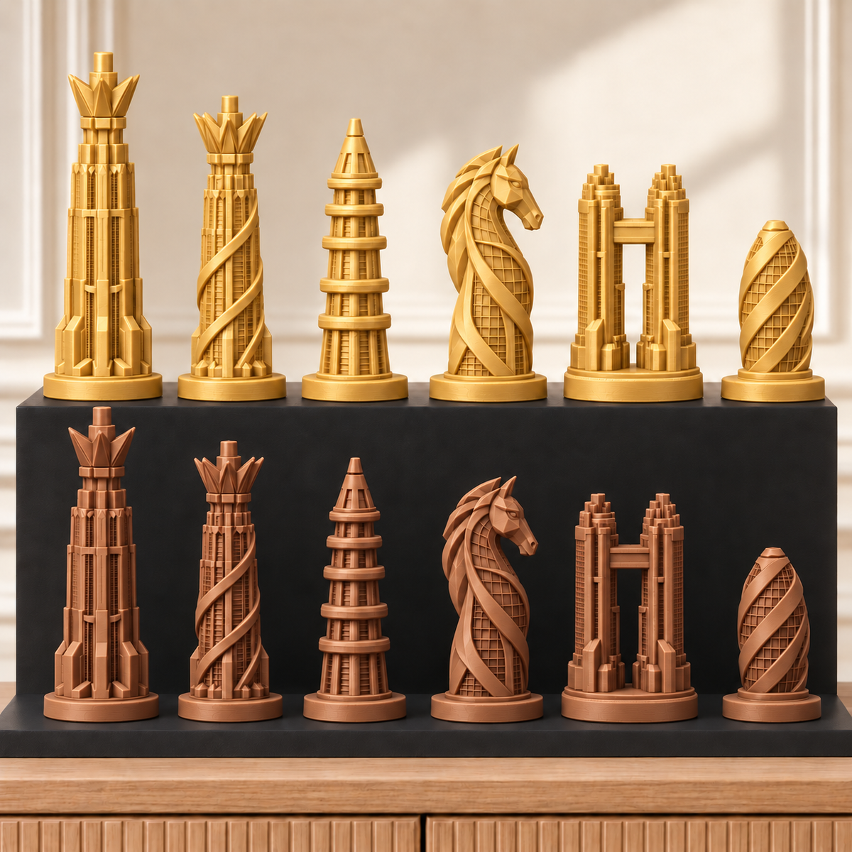 Zukunfts-Wolkenkratzer – thematisches Schachfigurenset mit 32 Figuren – Ansicht 7