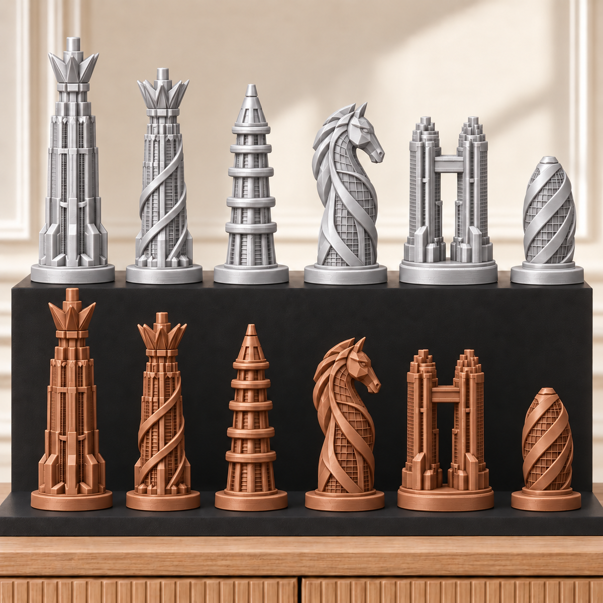 Zukunfts-Wolkenkratzer – thematisches Schachfigurenset mit 32 Figuren – Ansicht 10