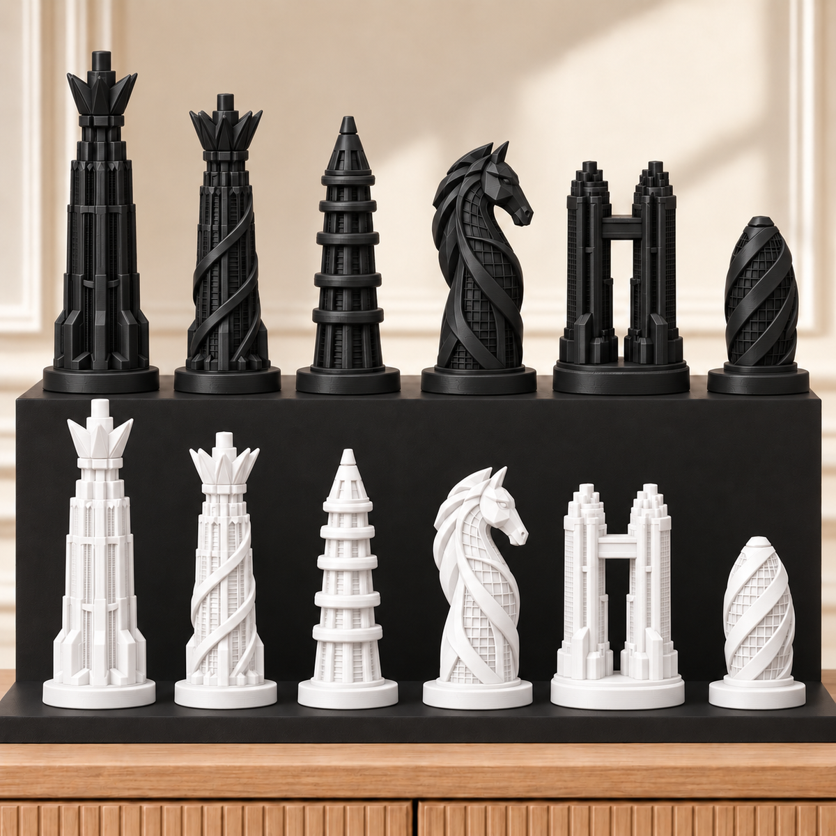 Zukunfts-Wolkenkratzer – thematisches Schachfigurenset mit 32 Figuren – Ansicht 11