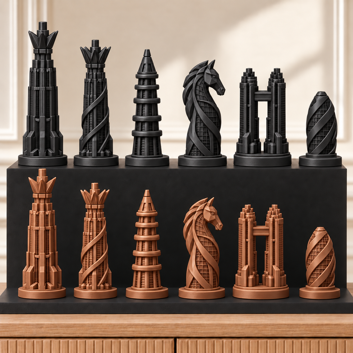 Zukunfts-Wolkenkratzer – thematisches Schachfigurenset mit 32 Figuren – Ansicht 12