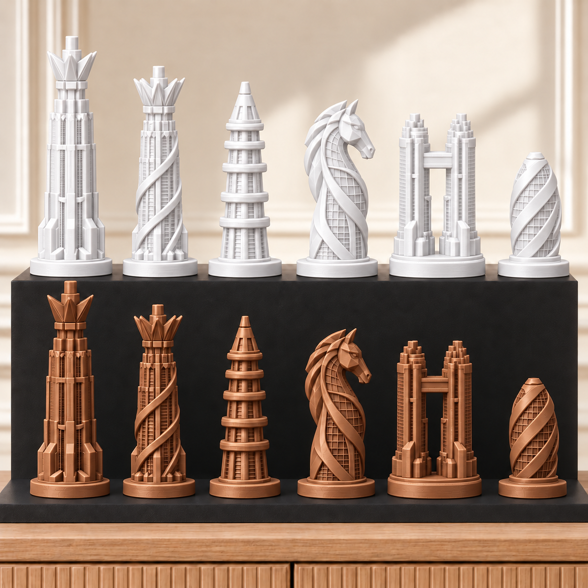 Zukunfts-Wolkenkratzer – thematisches Schachfigurenset mit 32 Figuren – Ansicht 13