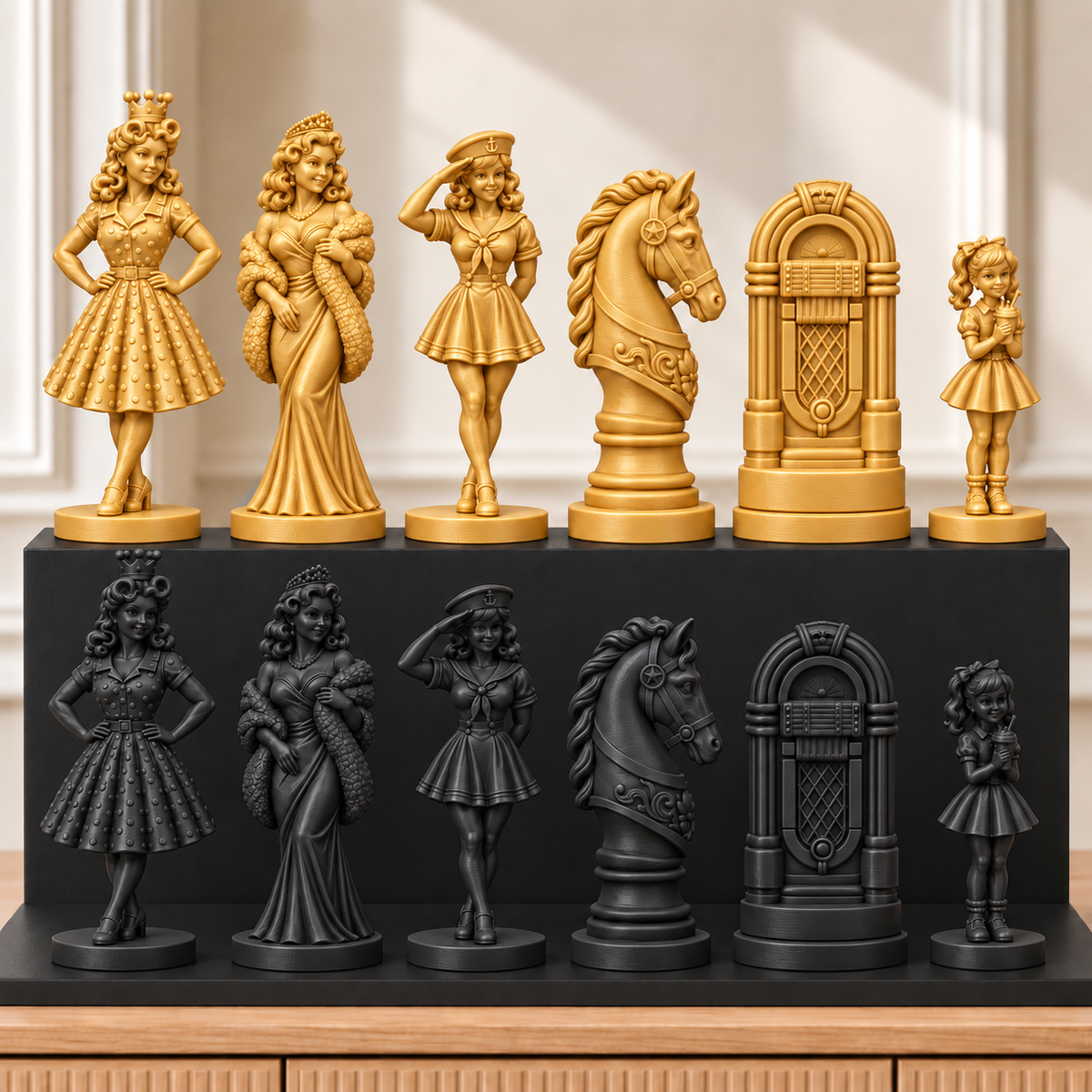 Pin-up der 50er – thematisches Schachfigurenset mit 32 Figuren – Ansicht 5