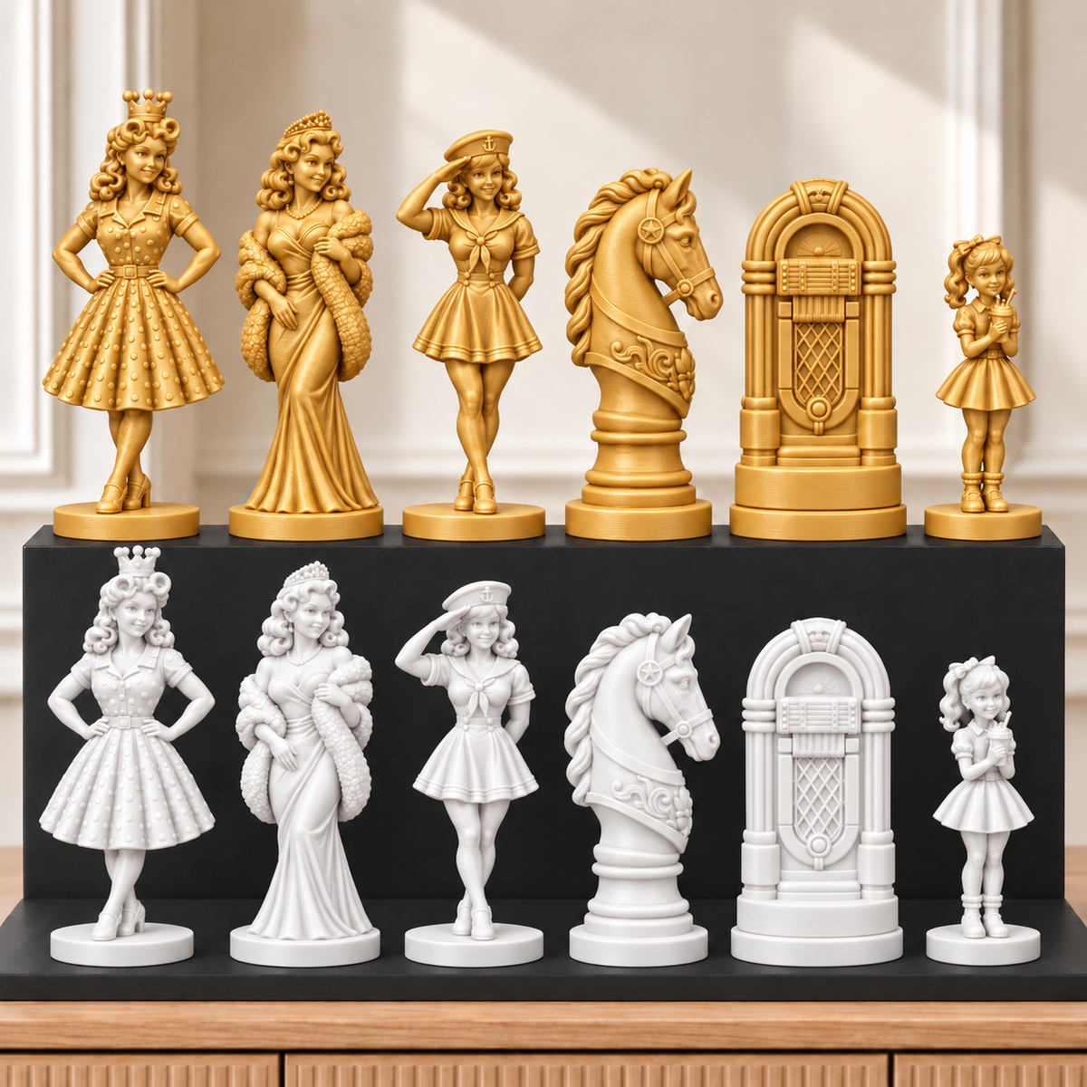 Pin-up der 50er – thematisches Schachfigurenset mit 32 Figuren – Ansicht 6