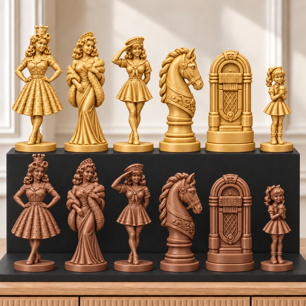 Pin-up der 50er – thematisches Schachfigurenset mit 32 Figuren – Ansicht 7