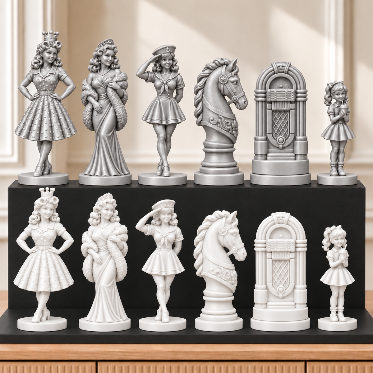 Pin-up der 50er – thematisches Schachfigurenset mit 32 Figuren – Ansicht 9