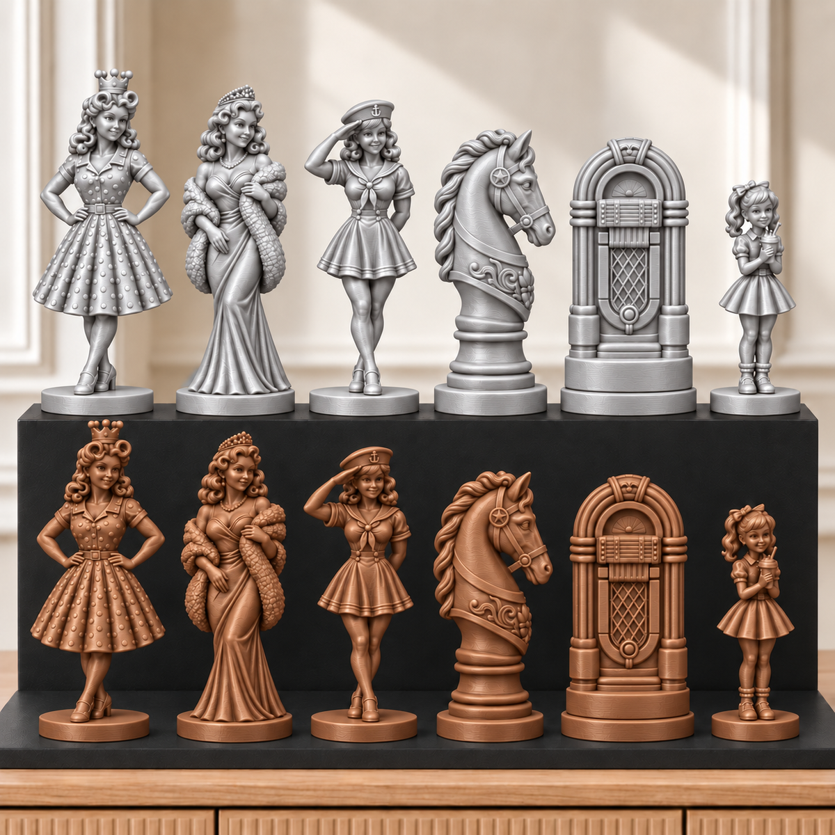 Pin-up der 50er – thematisches Schachfigurenset mit 32 Figuren – Ansicht 10