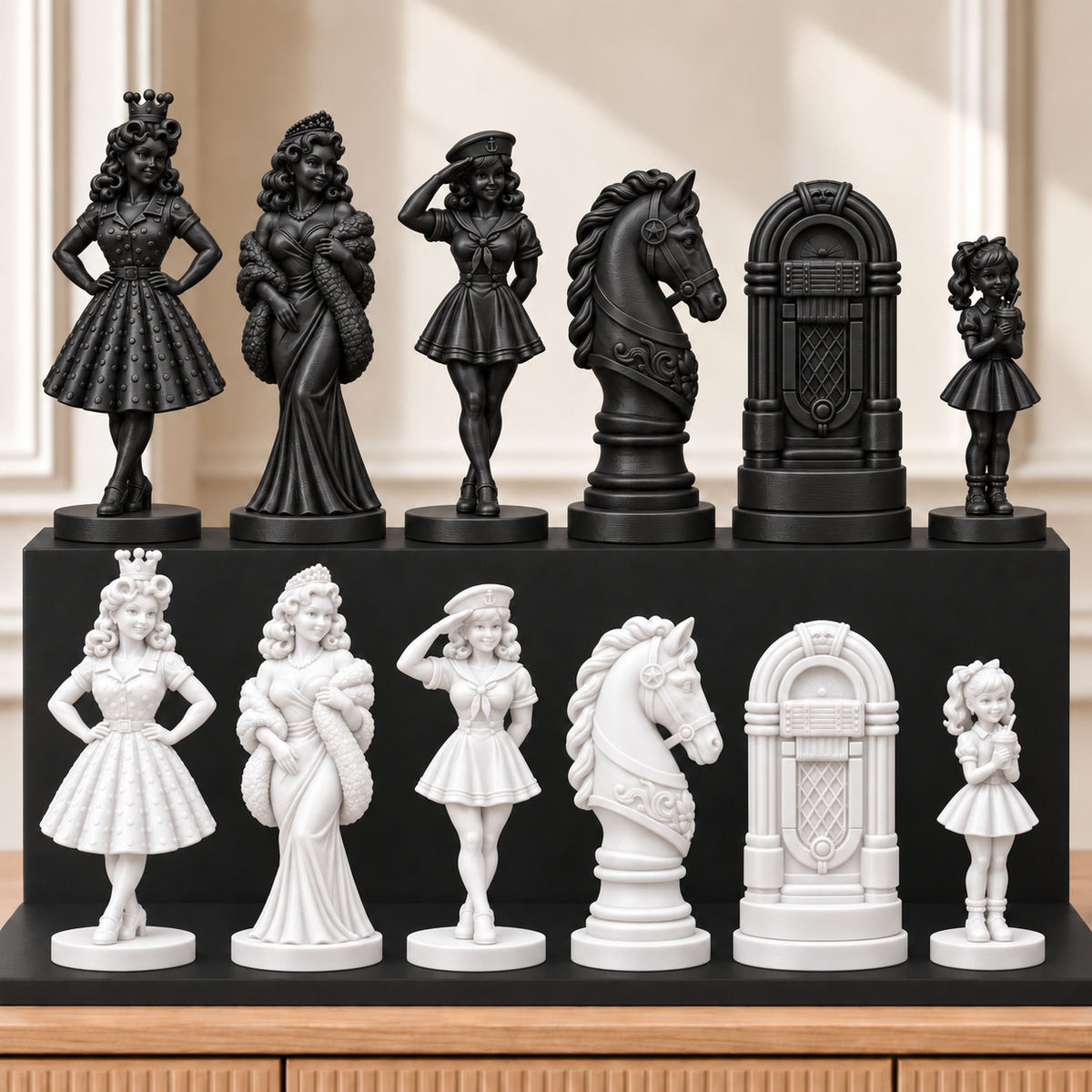 Pin-up der 50er – thematisches Schachfigurenset mit 32 Figuren – Ansicht 11