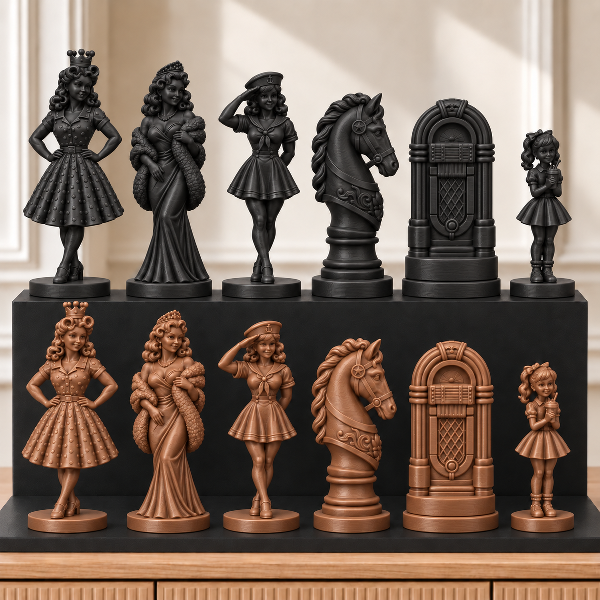 Pin-up der 50er – thematisches Schachfigurenset mit 32 Figuren – Ansicht 12
