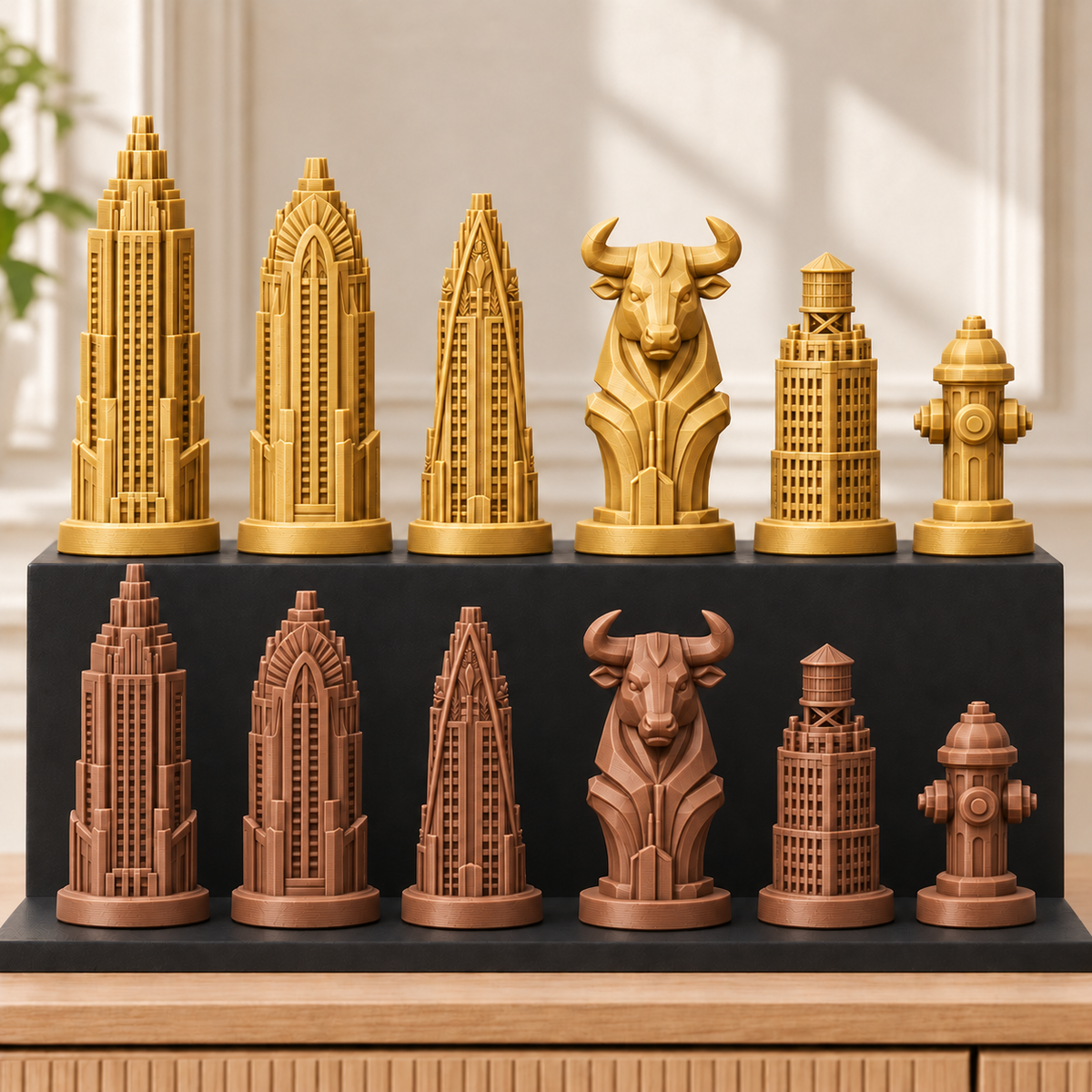 Art-déco-Wolkenkratzer – thematisches Schachfigurenset mit 32 Figuren – Ansicht 7