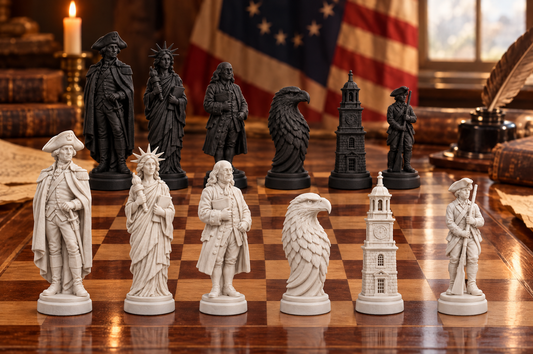 USA 1776 – thematisches Schachfigurenset mit 32 Figuren – Ansicht 1