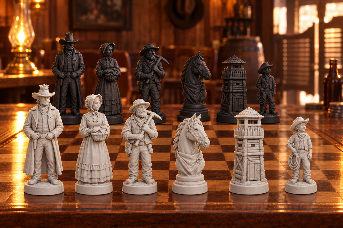Wilder Westen – thematisches Schachfigurenset mit 32 Figuren – Ansicht 1