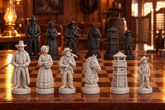 Wilder Westen – thematisches Schachfigurenset mit 32 Figuren – Ansicht 1