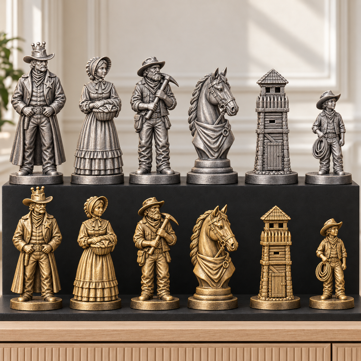 Wilder Westen – thematisches Schachfigurenset mit 32 Figuren – Ansicht 2