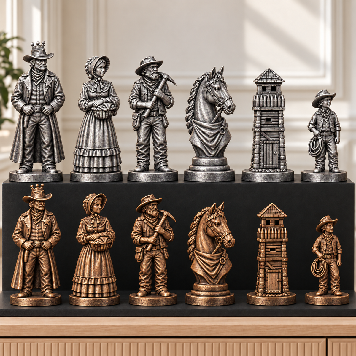 Wilder Westen – thematisches Schachfigurenset mit 32 Figuren – Ansicht 3