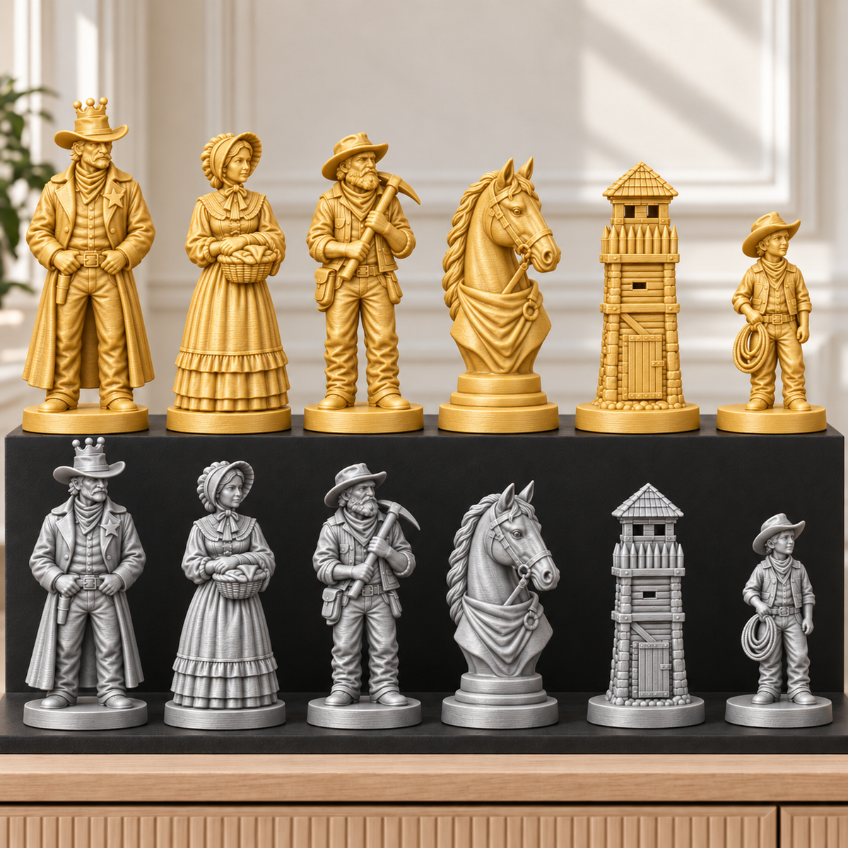 Wilder Westen – thematisches Schachfigurenset mit 32 Figuren – Ansicht 4