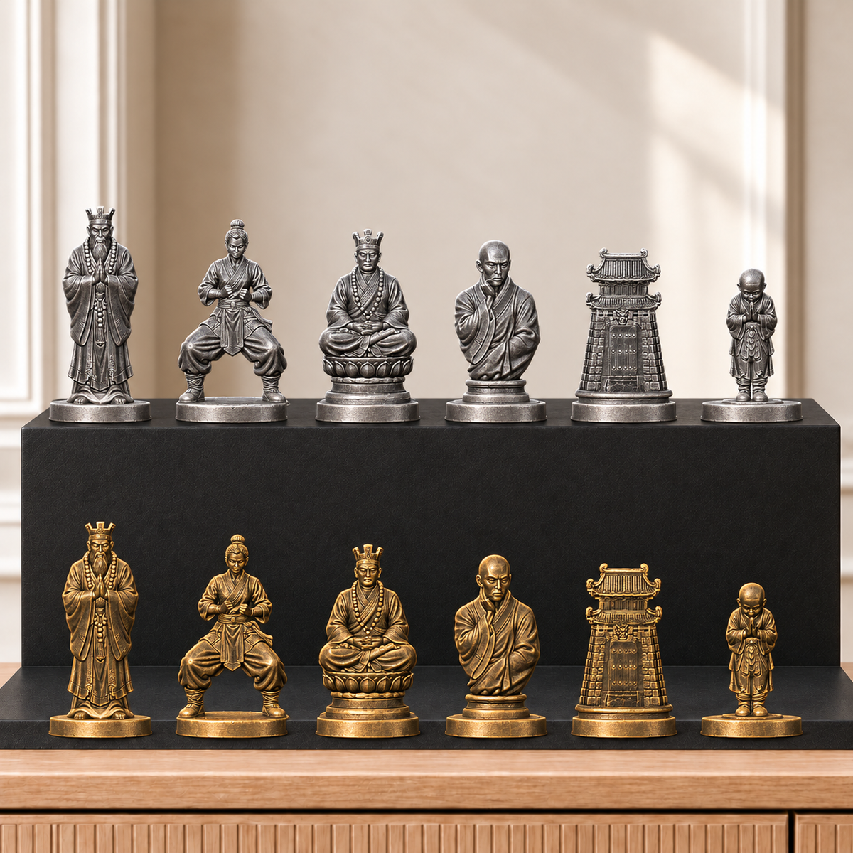 Shaolin-Mönche – thematisches Schachfigurenset mit 32 Figuren – Ansicht 2