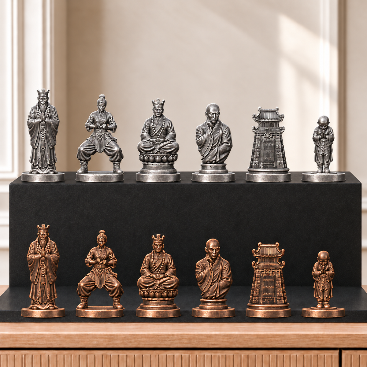Shaolin-Mönche – thematisches Schachfigurenset mit 32 Figuren – Ansicht 3