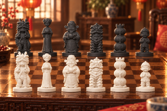Chinesisches Neujahr Schachset STL – 6 Figuren für 3D-Druck – Ansicht 1