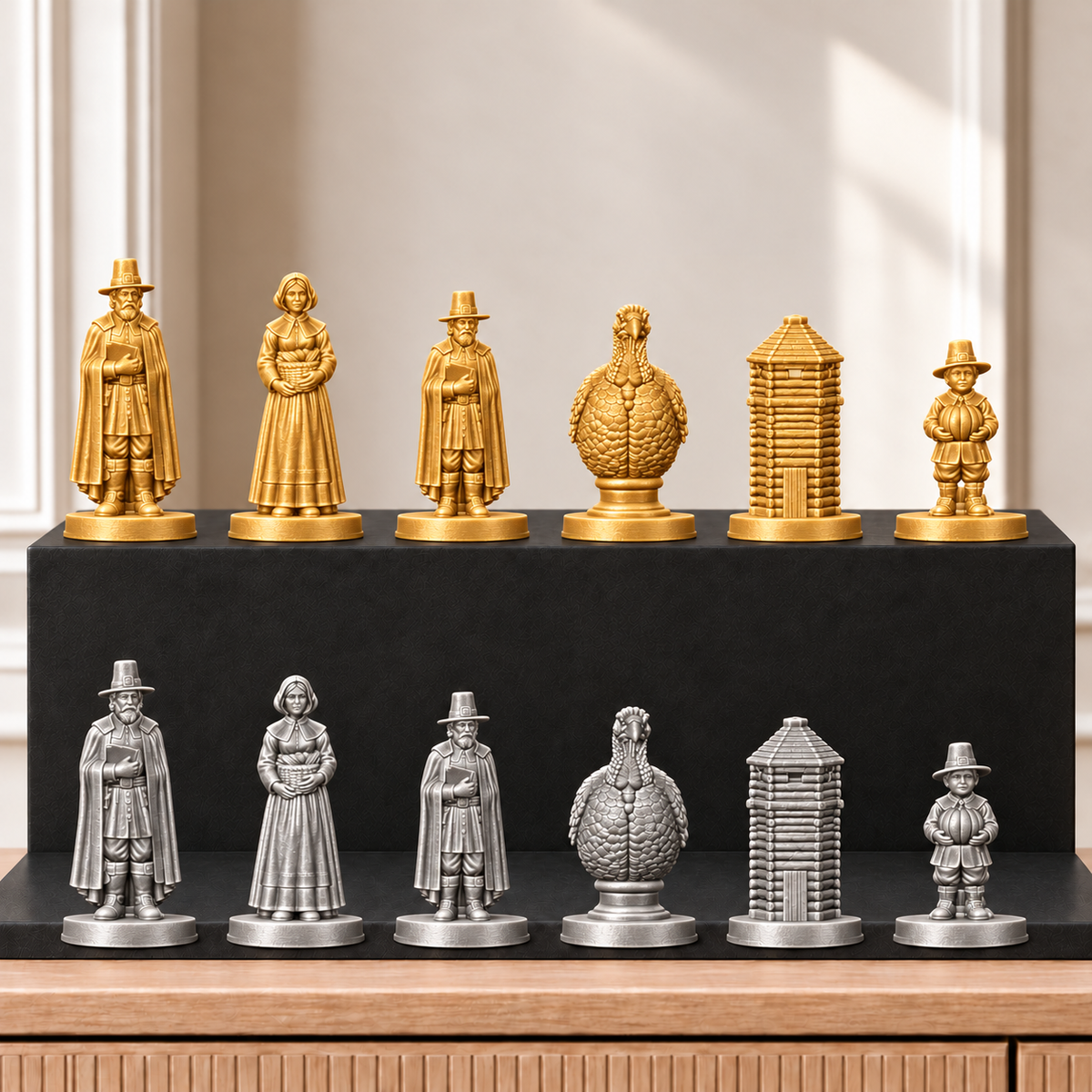 Pilgerväter – thematisches Schachfigurenset mit 32 Figuren – Ansicht 4