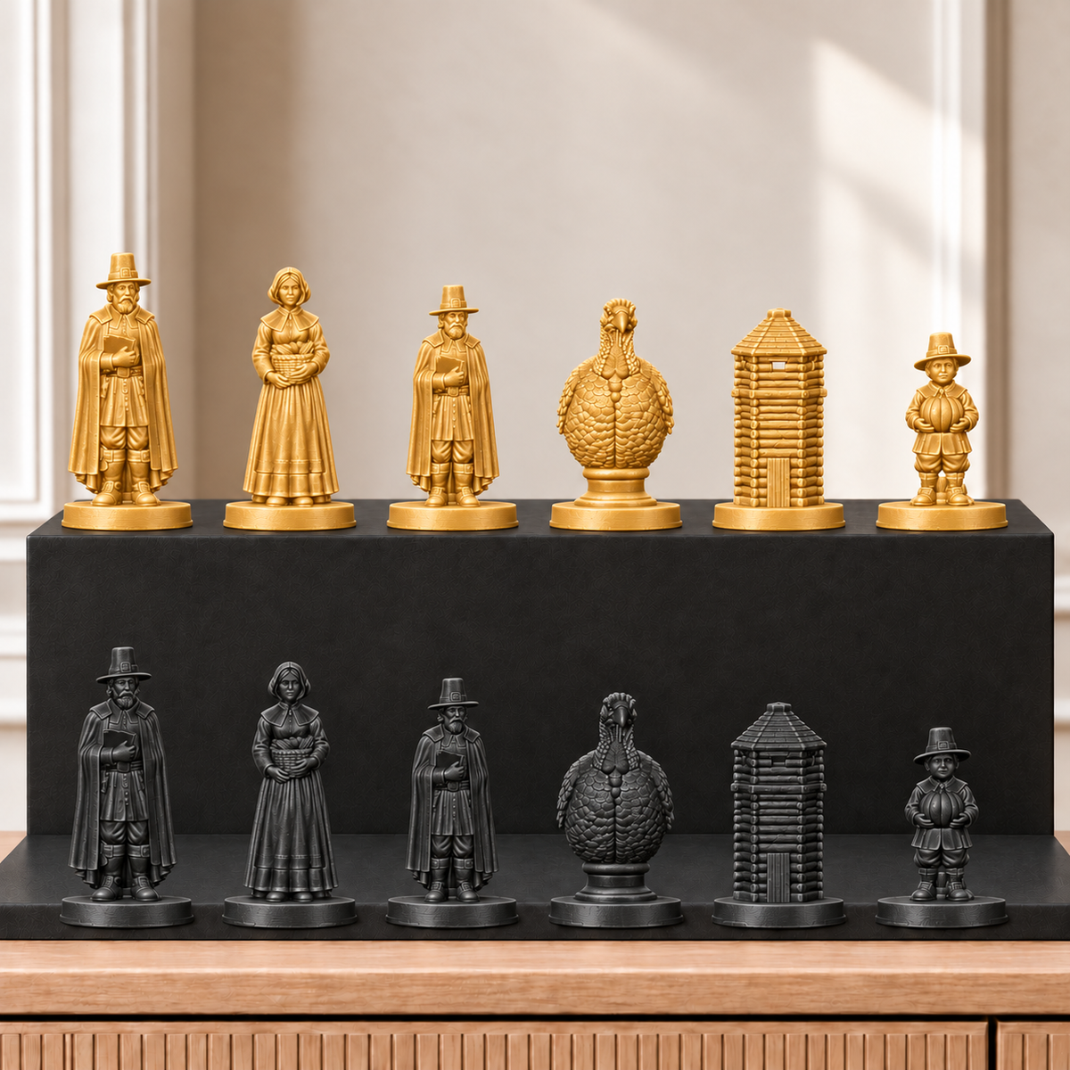 Pilgerväter – thematisches Schachfigurenset mit 32 Figuren – Ansicht 5