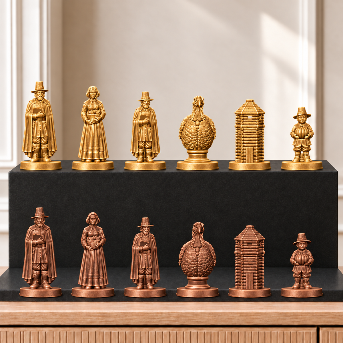 Pilgerväter – thematisches Schachfigurenset mit 32 Figuren – Ansicht 7