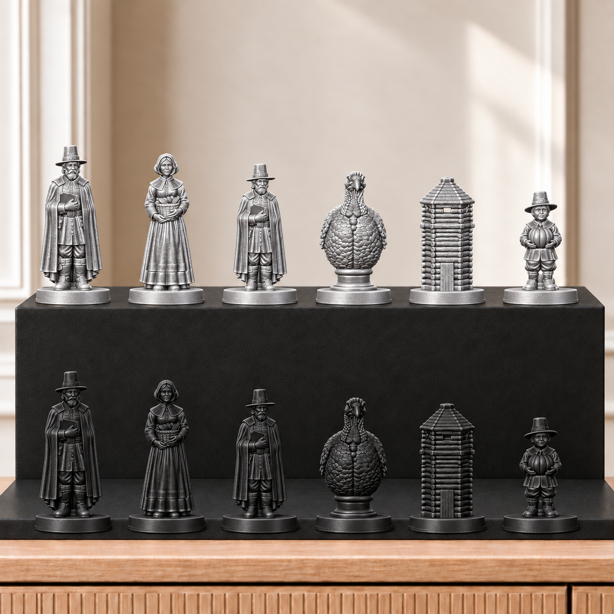 Pilgerväter – thematisches Schachfigurenset mit 32 Figuren – Ansicht 8