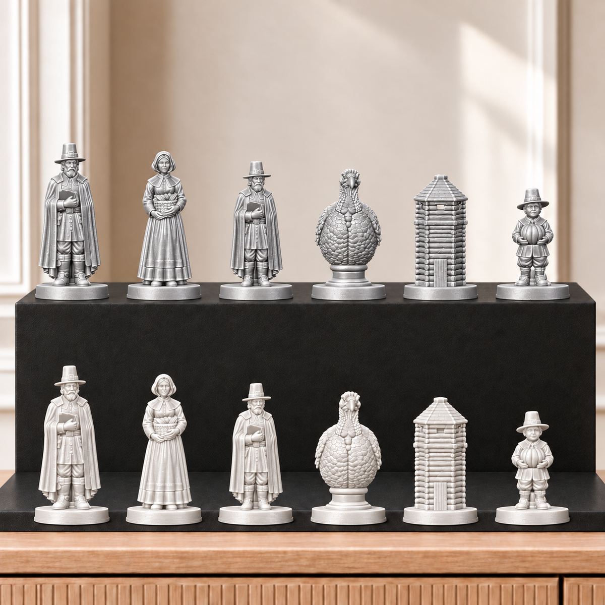 Pilgerväter – thematisches Schachfigurenset mit 32 Figuren – Ansicht 9