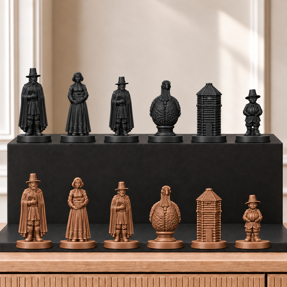 Pilgerväter – thematisches Schachfigurenset mit 32 Figuren – Ansicht 12