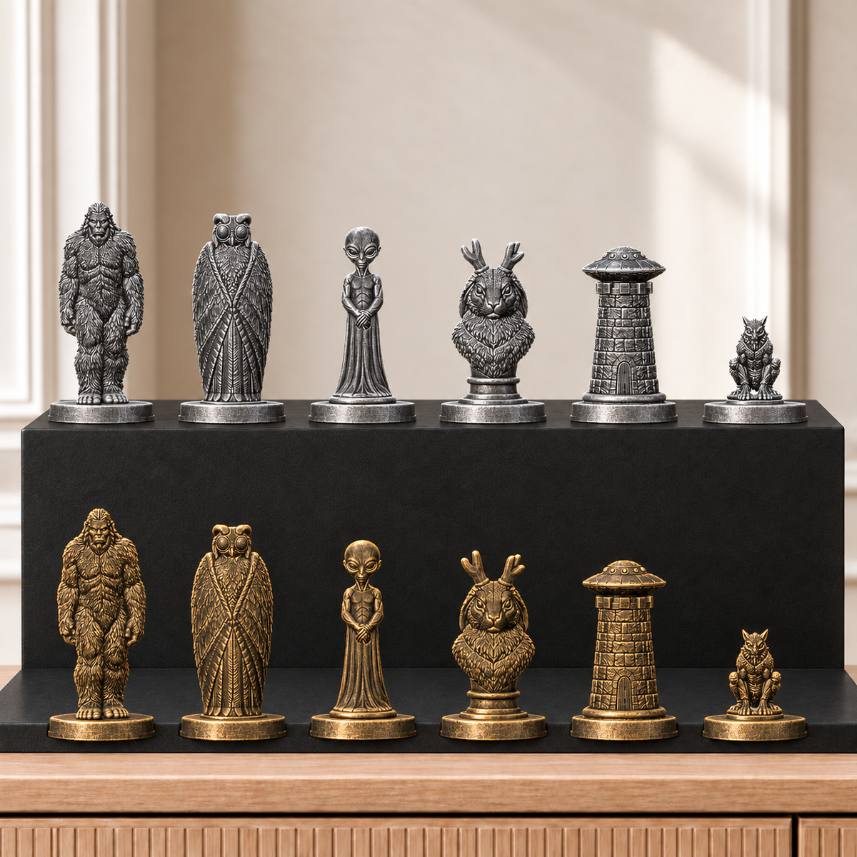 Kryptiden – thematisches Schachfigurenset mit 32 Figuren – Ansicht 2