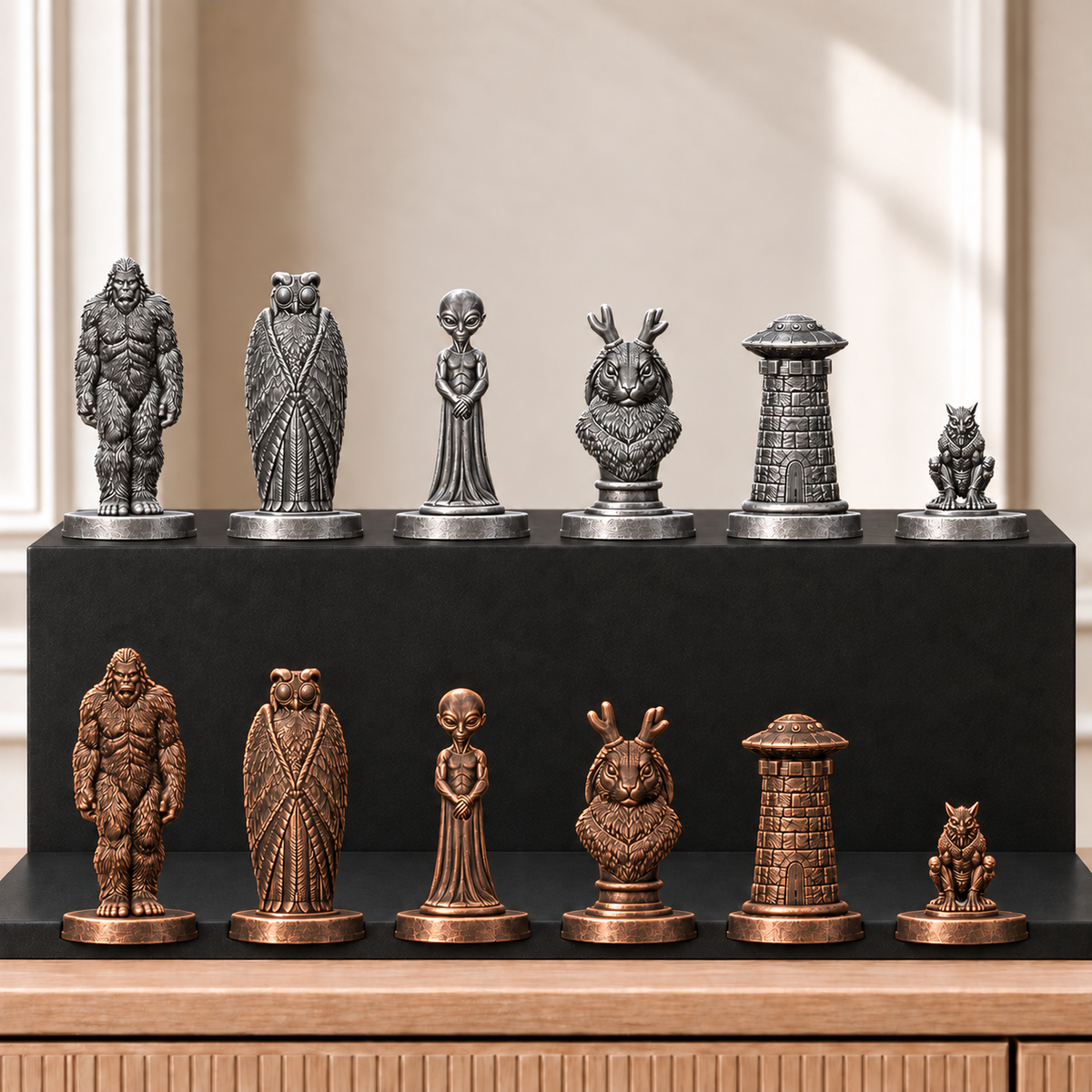 Kryptiden – thematisches Schachfigurenset mit 32 Figuren – Ansicht 3
