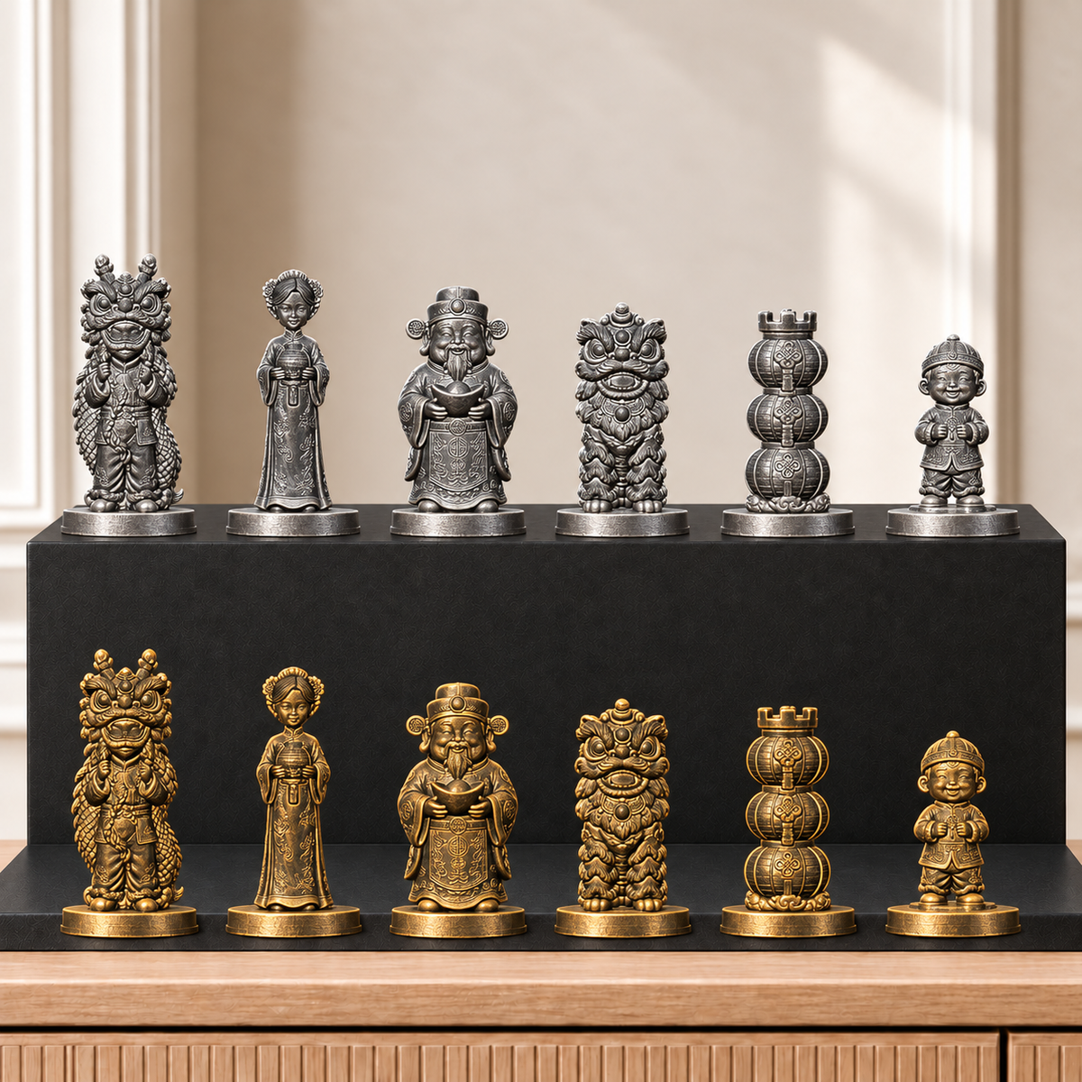 Chinesisches Neujahr – thematisches Schachfigurenset mit 32 Figuren – Ansicht 2