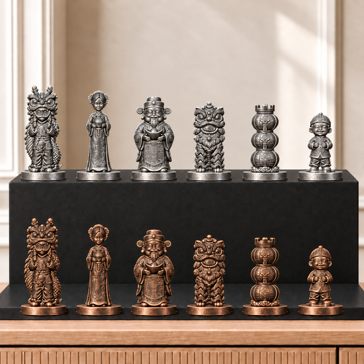 Chinesisches Neujahr – thematisches Schachfigurenset mit 32 Figuren – Ansicht 3