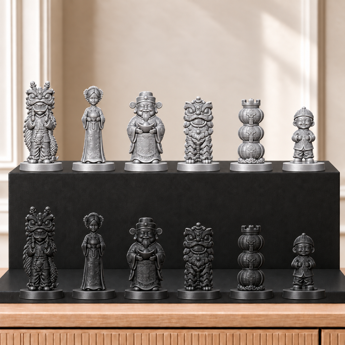Chinesisches Neujahr – thematisches Schachfigurenset mit 32 Figuren – Ansicht 8