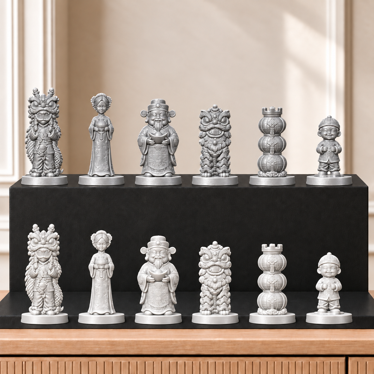 Chinesisches Neujahr – thematisches Schachfigurenset mit 32 Figuren – Ansicht 9