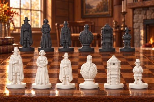 Pilgerväter Schachset STL – 6 Figuren für 3D-Druck – Ansicht 1