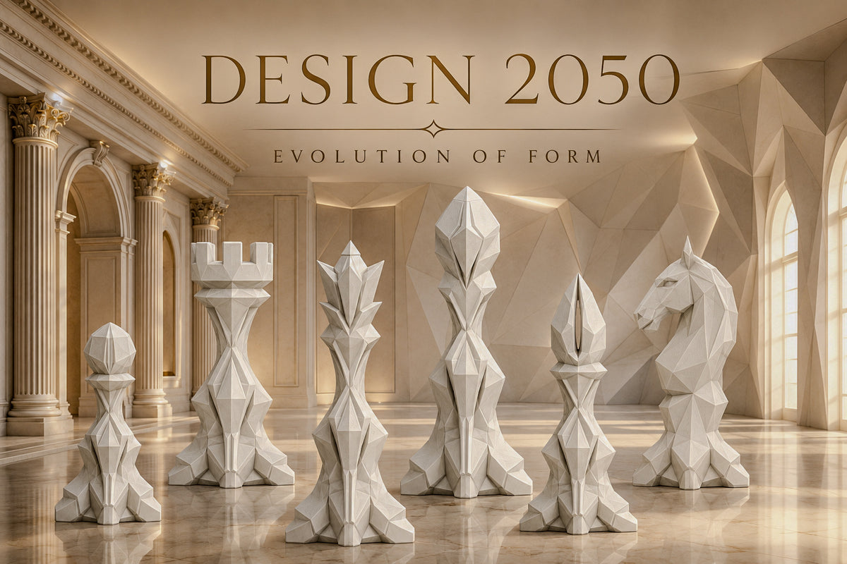 2050 – Geometrisches Schachset mit 32 Figuren – Ansicht 1