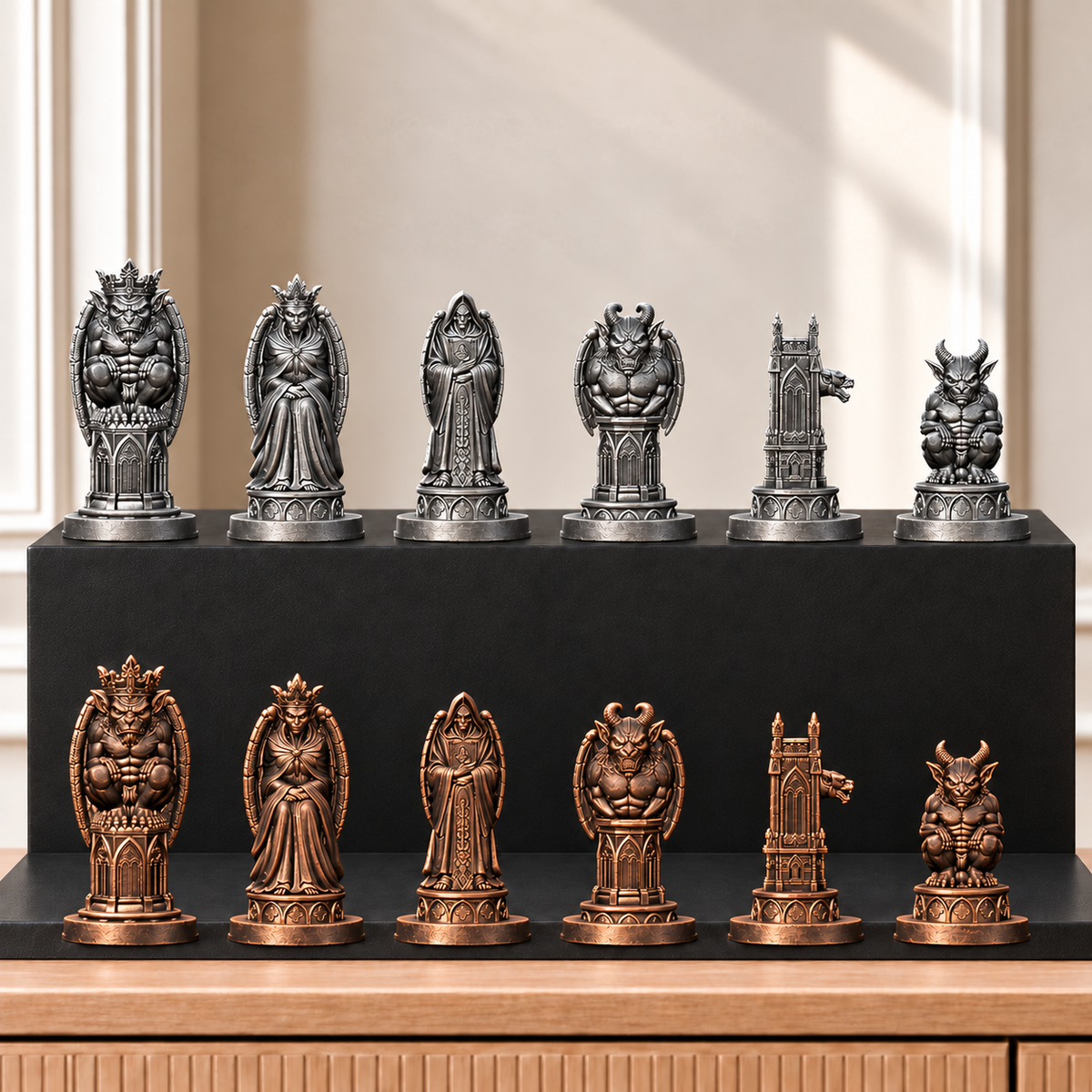 Gothic-Wasserspeier – thematisches Schachfigurenset mit 32 Figuren – Ansicht 3