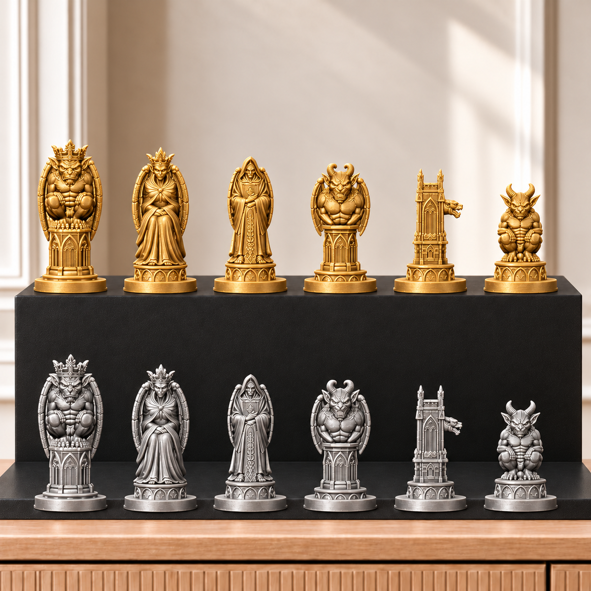 Gothic-Wasserspeier – thematisches Schachfigurenset mit 32 Figuren – Ansicht 4